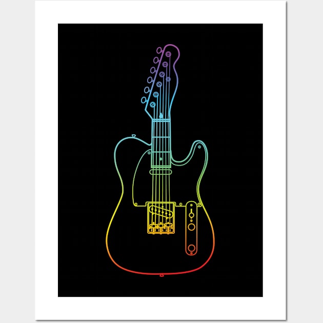 Three Frets T-Style Electric Guitar Colorful Outline Wall Art by nightsworthy